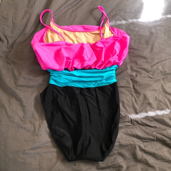 Vintage 80’s Cole of California High Cut One Piece ruched color Blocked Swimsuit - Picture 3 of 9